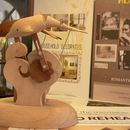 handcarved-wooden-dolphin - Handcarved Wooden Dolphin Automata Mechanical Sculpture