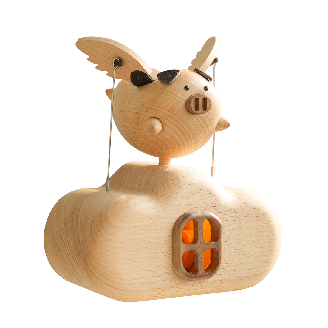 handcarved-wooden-flying - Handcarved Wooden Flying Pig Automata Mechanical Sculpture