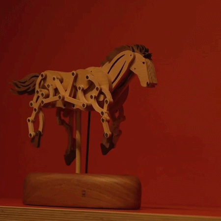 handcrafted-wooden-horse - Handcrafted Wooden Horse Kinetic Automata Mechanical Sculptu