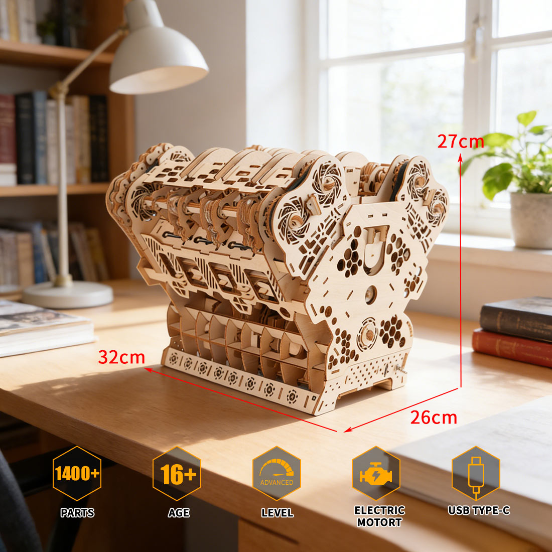 w12-running-engine - W12 Running Engine Model Kit 1400+ PCS Functional 3D Wooden 