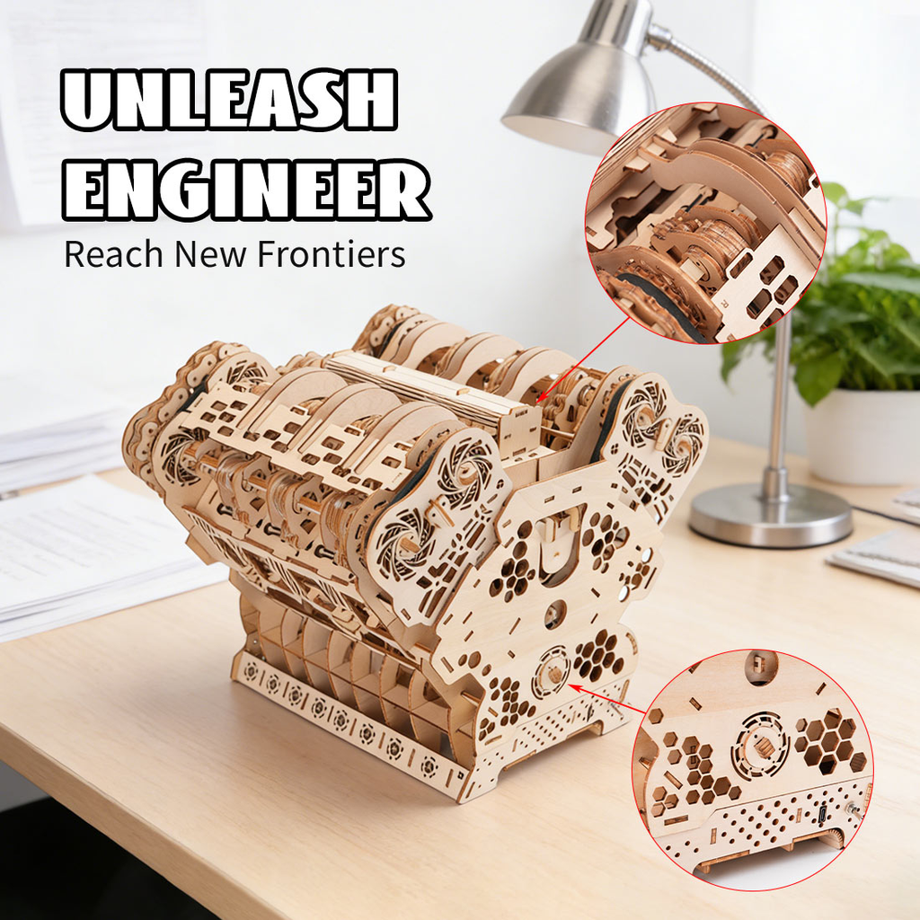 w12-running-engine - W12 Running Engine Model Kit 1400+ PCS Functional 3D Wooden 