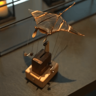handcarved-wooden-manta - Handcarved Wooden Manta Ray Automata Mechanical Sculpture