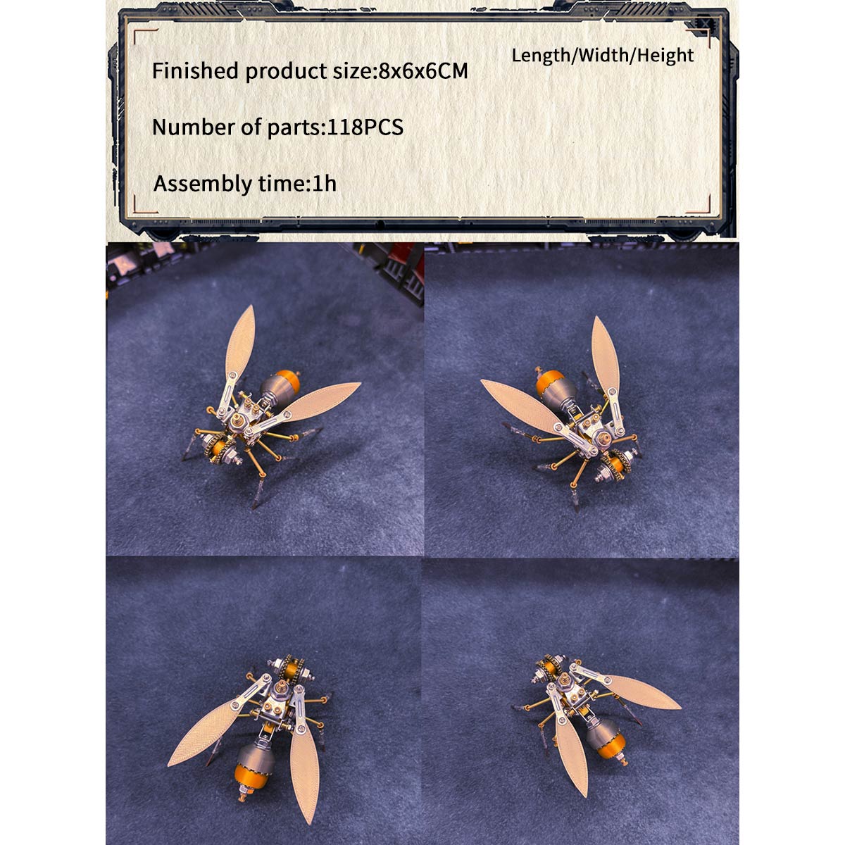 3d-metal-golden - 3D Metal Golden Asian Honey Bee Apis cerana Insect Model Kit