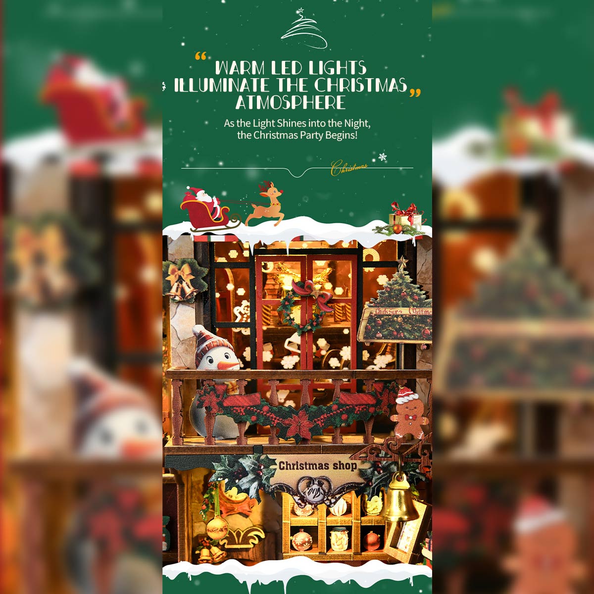 Christmas Shop Souvenir Gift Store 3D Wooden DIY Miniature House Building Kit 264PCS